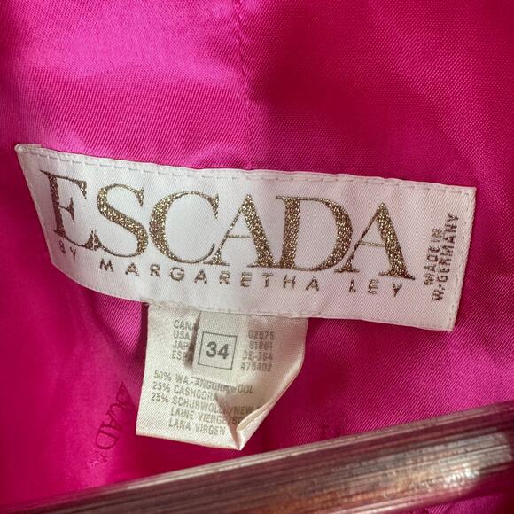 Vintage Escada Hot Pink Wool Blend One Button Blazer Jacket Size EU34 - Picture 3 of 12